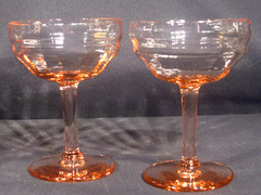 Champagne Tall Sherbet Glasses Pink Optic Bowl Unknown Manufacturer Set of 5