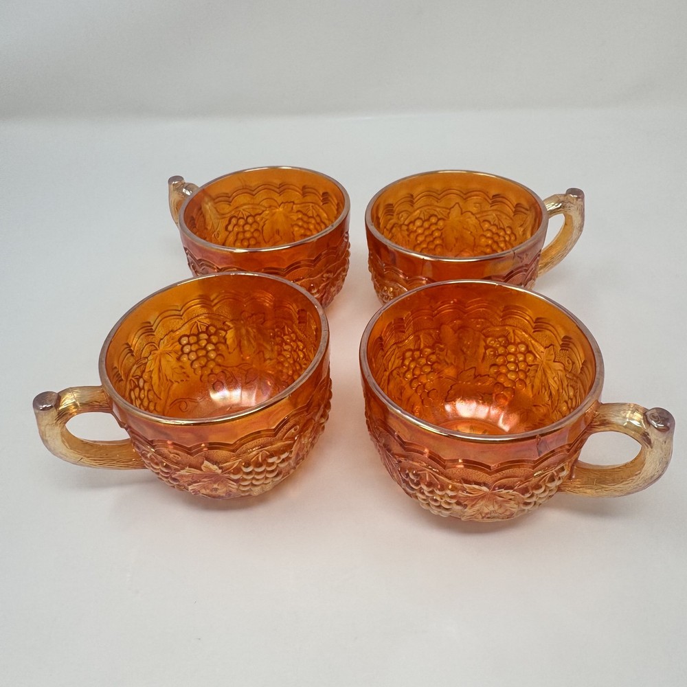 Vintage Indiana Glass Harvest Grape Marigold Carnival Punch Cups Set of 4 Amber