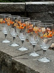 5 Libbey CRISA Woodland Critters Iced Tea or Water Goblets, Hoot Owl & Friends