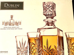 GODINGER DUBLIN SHANNON CRYSTAL SPIRITS DECANTER 9 OZ & SHOT GLASS SET 7 PCS