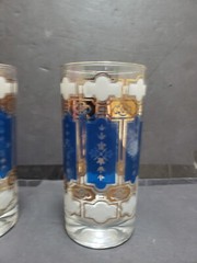 (7) Tumblers Coolers Highball Glasses 5-1/2″ mid-century blue gold white clear