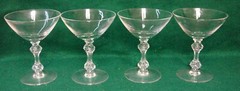 Tiffin Crystal OLYMPIA (#17601) Champagne Stems SET OF FOUR *MINT IN BOX*