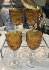 Vintage Set-4 Cristal D’arques Durand Antique Amber Etched Goblets PRISTINE
