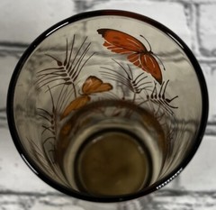 2 Vintage Libbey Amber Monarch Butterfly and Wheat Tumblers Glasses 16oz