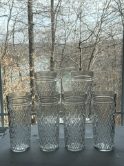 6 Vintage XL Quilted Diamond Cut Ice Tea Tumblers, Anchor Hocking 7.5” Glasses