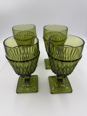 Vintage Avocado Green Wine Goblets – Set of 4