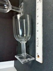 Set of THREE Heisey NEW ERA Clear Square Base Claret Wine Goblet 6-3/8” Art Deco
