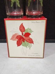 SET OF 4- Block Poinsettia HIGHBALL Glasses Tumblers Mary Lou Goertzen
