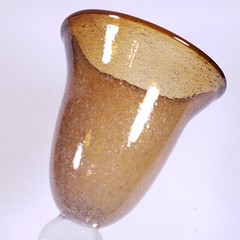 ARTLAND IRIS Artisan Amber Blown Glass Bubbles Ball Stem WATER GOBLET SET