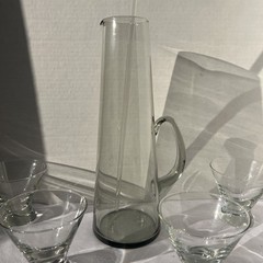 MCM 13″ Per Lütken Holmegaard Kastrup Smoke Glass Martini Pitcher W/4 Glasses