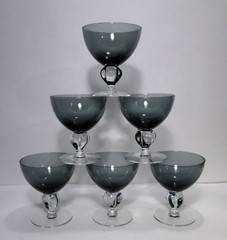 6 Swedish Crystal Gulli Champagne Sherbets Smoke Gray Seneca Ingrid 4 Lobe Stem