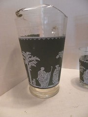 JEANNETTE GLASS HELLENIC GREEN Pitcher Goddess TUMBLER GREEK Neo Classical Set