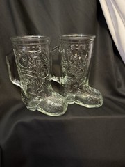 Set Of 2 Clear glass cowboy boot beer mugs by Libby or Anchor Hocking