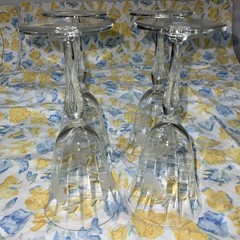 Floral Etched Gray Cut Optic Crystal Wine Glasses -7.5”Set Of 4- VTG-Pre-owned