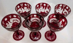 Egermann Czech Bohemian Ruby Red Hand Cut to Clear Cordial Liquor Glass x6