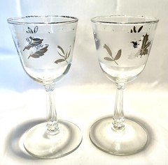 Libbey MCM 1960s Frosted Silver Leaf-6 Glasses & Ice Bucket Cocktail Barware