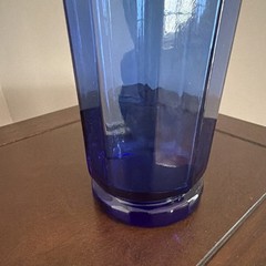 Blue Geometric Octagon Faceted Glass Tumbler Drinking Glass, Unmarked