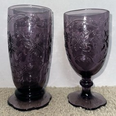 Vintage Princess House Fantasia Glasses In Amethyst W/Floral Designs