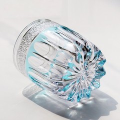 Hand Cut Crystalline Rocks Whiskey Glass Sky Blue Glass Tumbler & Gift Box 11oz