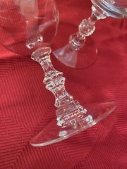 2 “Petite” By Duncan&Miller BLOWN GLASS Goblets W/Etched Flowers & Leaves 5.75”