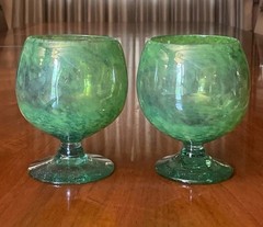 Crate & Barrel Handblown Apple Green 5 3/4” Brandy Sniffers Set of 2