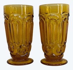 2 Smith Glass Amber Moon and Star Large Iced Tea Tumblers Glasses 6 3/8″
