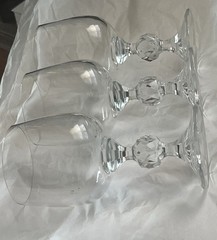 Bohemian Crystal Claudia 6.5” Wine Glasses Faceted Prism Ball Stem Set of 3