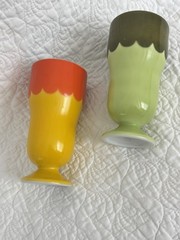 2-Piece Vintage Retro Parfait Sundae Goblets Ceramic Green Yellow MCM Ice Cream
