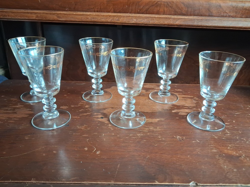 6 Lifetime Gold Crown Wine Glasses Goblets Stem Barware Gold Trim Vintage 5.25″