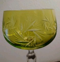 Bohemian Green Lime Cut Crystal Wine Cordial Glass