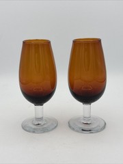 Set Of 2 Amber Copita Small Wine Tasting Glasses Vintage Style Blenders Nosing