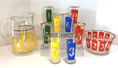 Vtg Bartlett Collins Drink by Numbers Glassware 8 Tumblers, Pitcher, Ice Bucket