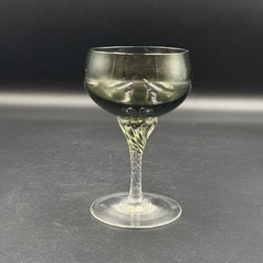 Vintage Olive Green Clear Twist Stem Crystal Blown Glass