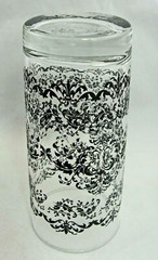 Set of 3 Cooler Tumblers Clear Black Scrolls and Leaves 6.25″ 14 oz Glass