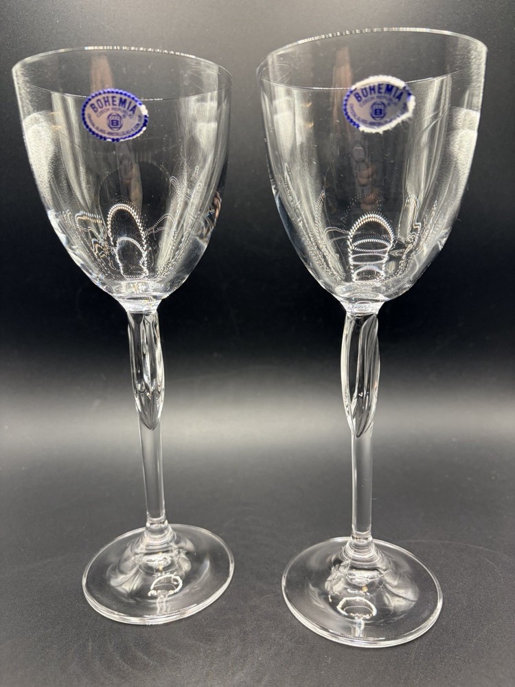 2 Bohemia Czech Republic Kristallglas Handmade Crystal 6 Oz Goblets/Twisted Stem