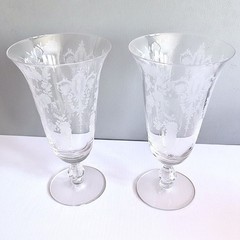Vintage Etched Floral Iced Tea Water Goblets Set of 2 Clear 7”