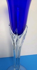 One Off Hand Blown And Signed Cobalt Blue 10-3/8” Champagne Flute