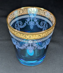Set of 4 VTG Blue Italian Old Fashioned Tumblers Gold Rim Lorren Home