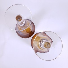 ARTLAND IRIS Artisan Amber Blown Glass Bubbles Ball Stem WATER GOBLET SET