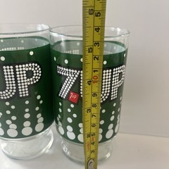 Vintage 7UP Green Logo Tumbler Glass Retro Bubble Soda Pop Barware