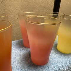 Set of 6 Blendo Orange Pink & Yellow Ombre Juice Glasses MCM 4″ Tumblers