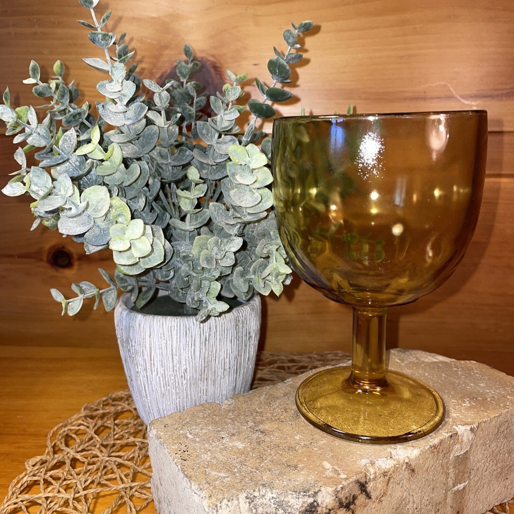 Vintage Amber Glass Footed Water Goblet Beer Beer Glass 6 Inch
