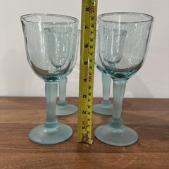 Vintage Large Frosted Teal Baby Blue Footed Water Wine Goblets Set of 4