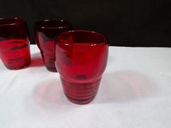 Set of 4 Ruby Red Glass Whiskey Glasses w/ Ribbed Design