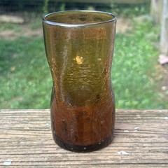 MCM Amber Crackled Glass 5 1/2 Inch Tumbler Handmade Dimpled Vase
