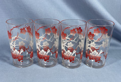 MCM Set 4 Federal Glasses Red White Ombre Dogwood Flowers 8oz Tumblers Excellent