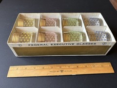 SET OF 8 FEDERAL GLASS MCM BEVERAGE GLASSES W/ORIGINAL BOX
