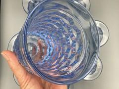 8 Indiana Whitehall Cubist Ice Blue Footed Cooler Tumblers 6” Flare VTG Glasses