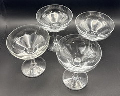 Champagne Coupe Cocktail Glasses 4.25” T Thumbprint Optic Panels Set 4 Hex Stem