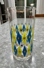 New Lot Of 5 Mid Century Modern Design 16 Oz Glasses ABBOTT Teal & Chartreuse